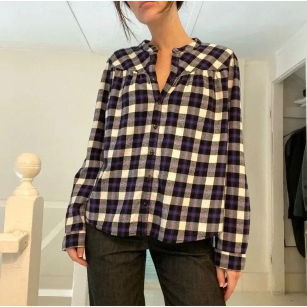 Xirena Jesse Plaid Flannel Gathered Yoke Shirt S Cotton Boho Western Cabincore - Picture 2 of 10